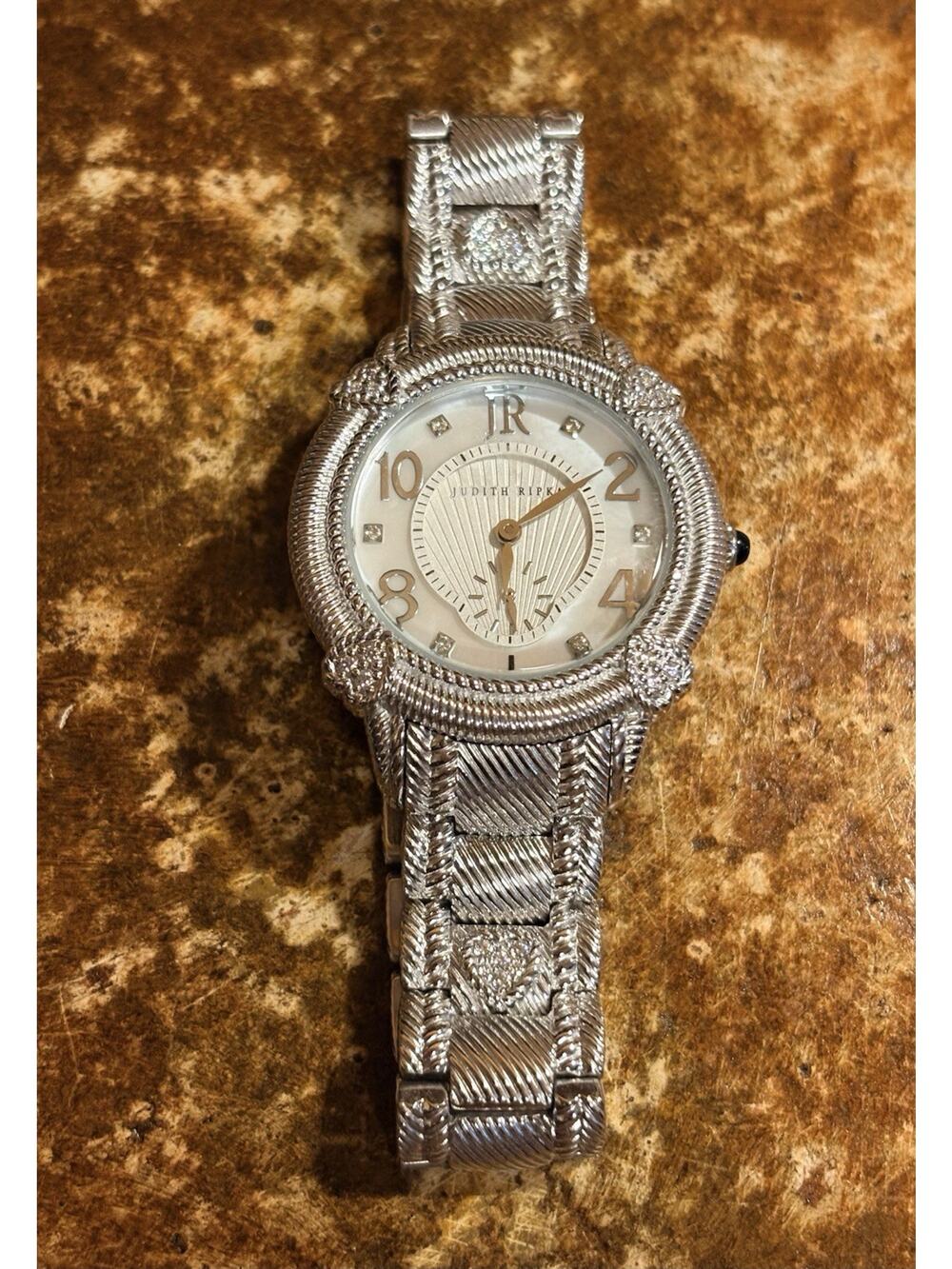 Judith Ripka Watch Sterling, Stainless, MOP & CZ's w/ Heart Decor New Battery